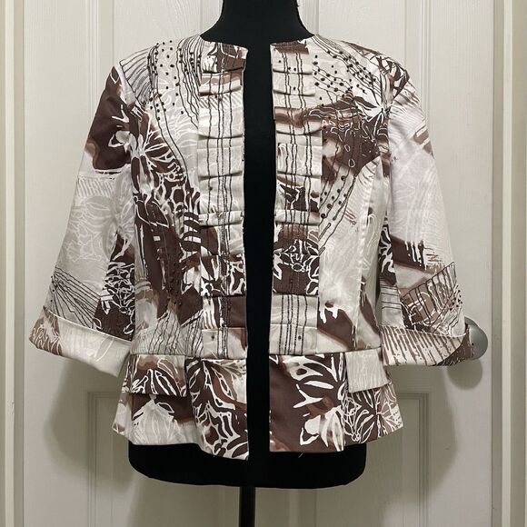 NWT Coldwater Creek Open Front Blazer Beaded Sequin Cotton Jacket Ruffle Sz 12P - Picture 2 of 11